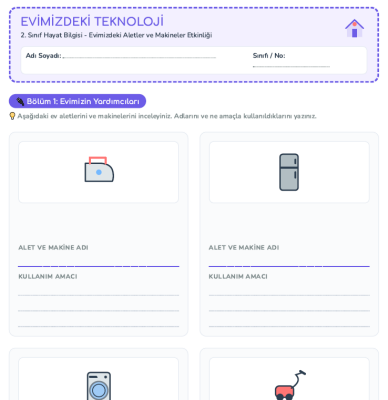 2. Sınıf Evimizdeki Aletler ve Makineler Etkinliği PDF