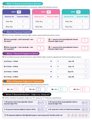 2. Sınıf Basamak Adları ve Basamak Değerleri Çalışma Sayfası PDF