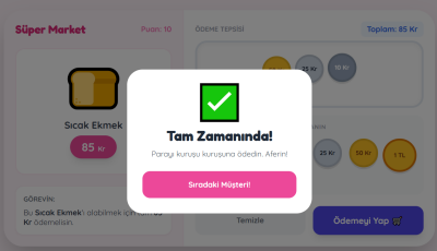 Paralarımız Market Alışverişi ve Para Üstü Hesaplama Oyunu