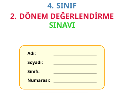 4. Sınıf 2. Dönem Değerlendirme Sınavı PDF İndir (40 Soru)