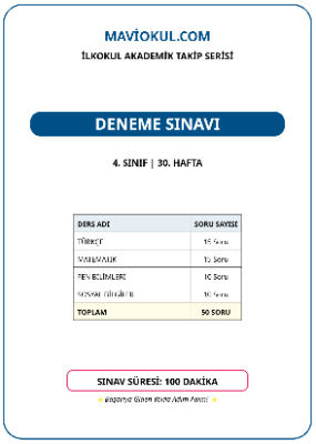 4. Sınıf 30. Hafta Deneme Sınavı