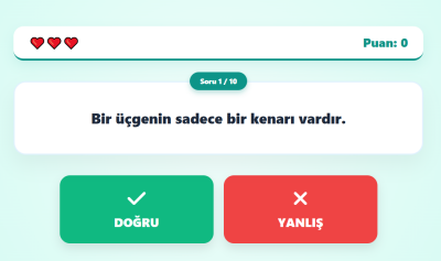 1. Sınıf Matematik Geometrik Şekiller Doğru Yanlış Oyunu