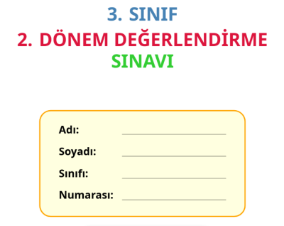 3. Sınıf 2. Dönem Değerlendirme Sınavı PDF İndir (30 Soru)