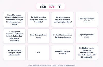 3. Sınıf Matematik Alan Ölçüleri Eşleştirme Oyunu