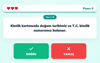 4. Sınıf Sosyal Bilgiler Resmi Kimlik Belgesi Doğru Yanlış Oyunu