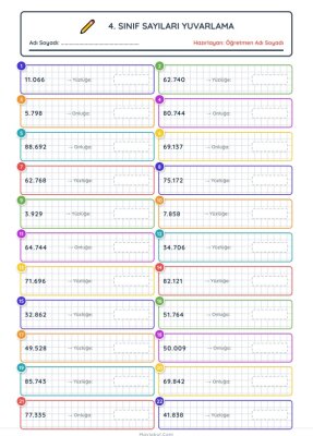 4. Sınıf Matematik Sayıları Yuvarlama Etkinliği PDF - 20 Sayfa