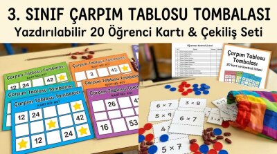 3. Sınıf Çarpım Tablosu Tombalası (20 Kartlı PDF İndir ve Akıllı Tahta Çekiliş Ekranı)